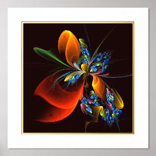 Impressions Dorure Blue Orange Floral Moderne Art Abstrait Motif #03