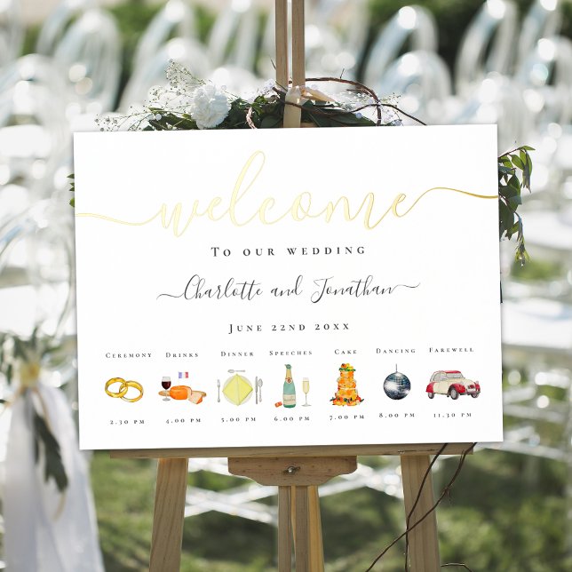 Impressions Dorure Calendrier de mariage français Citrus Or (Stylish citrus french theme wedding timeline gold foil poster)