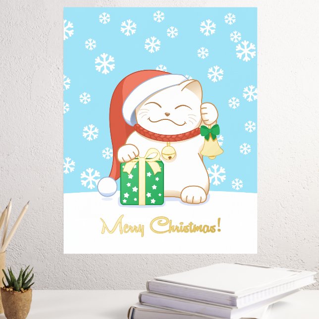 Impressions Dorure Chat de Noël blanc dans un Casquette rouge (In situ (Bureau 3))