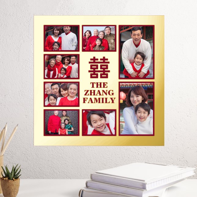 Impressions Dorure Chine Double Bonheur Rouge Gold Famille Photo (In situ (Bureau 3))