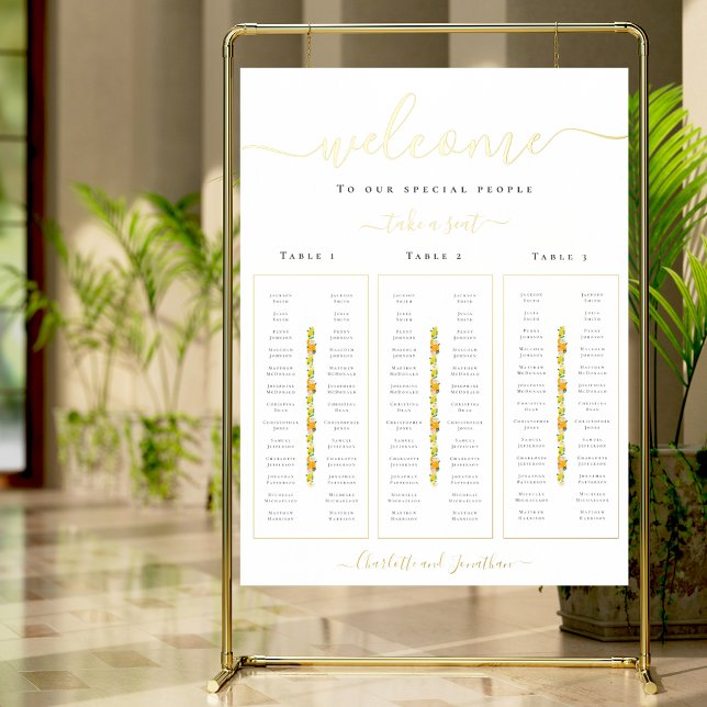 Impressions Dorure Citron et Mariage d'agrumes orange Carte de siège  (Lemon and orange citrus gold foil wedding seating chart)