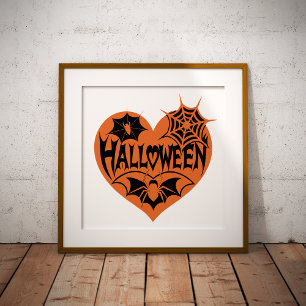 Impressions Dorure Coeur d'Halloween, Forme de coeur orange, Web arai