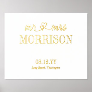 Impressions Dorure Coeurs M. & Mme Nom Mariage Date