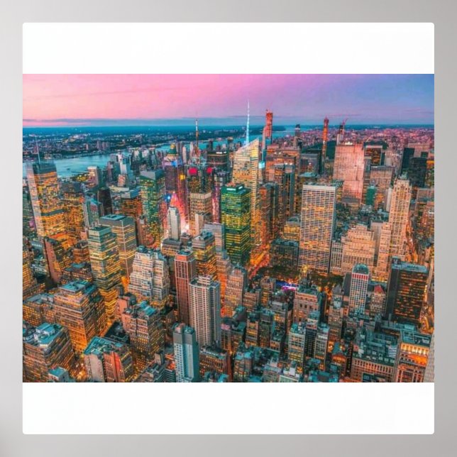 Impressions Dorure Coucher de soleil sur la skyline de Manhattan | L' (Recto)