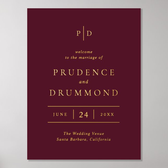 Impressions Dorure Deep Burgundy Elegant Classic Wedding Foil Sign (Recto)