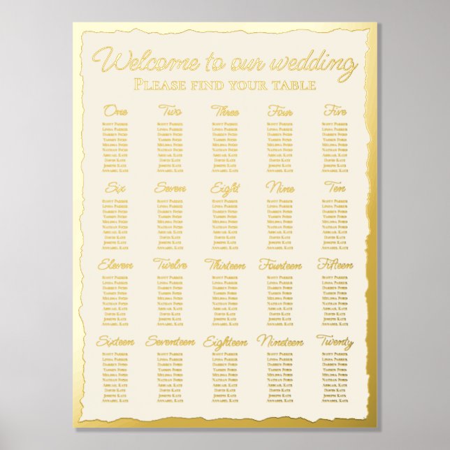 Impressions Dorure Elegant Ecru Luxe Gold Edge 20 Table Seating Chart (Recto)