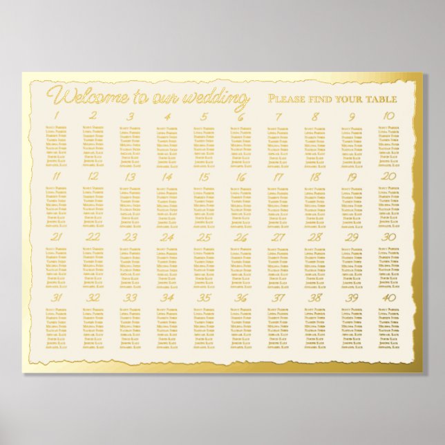 Impressions Dorure Elegant Ecru Luxe Gold Edge 40 Table Seating Chart (Recto)