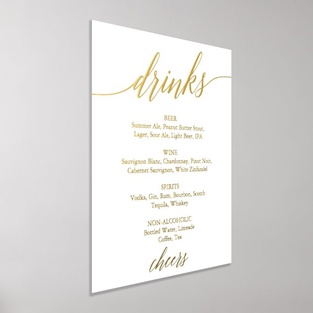 Impressions Dorure Elégant Gold Foil Calligraphy Mariage Boisson Menu (Poser)