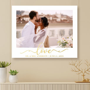 Impressions Dorure Élégant Love Calligraphie Script Mariage Photo Gol
