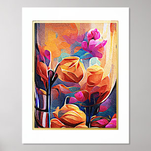 Impressions Dorure Floral Abstract Art Orange Red Blue Flowers