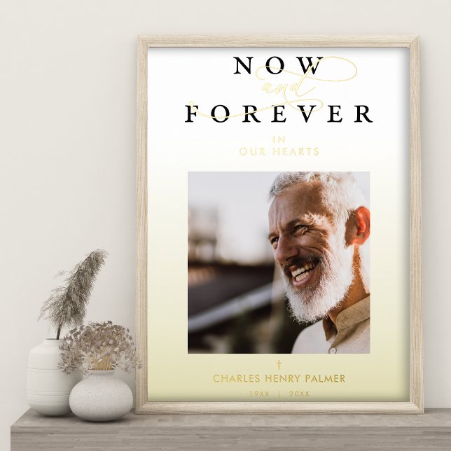 Impressions Dorure Funeral Golden Gradient Photo Whimsical Script (Créateur téléchargé)