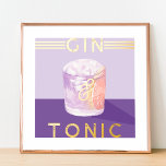 Impressions Dorure Gin & Tonic Retro Purple Cocktail Aquarelle Art<br><div class="desc">Un cocktail amusant rétro style papier d'art pour ajouter un look élégant à votre décor maison. L'imprimé d'art présente notre gin indigo violet aquarelle peint à la main et un cocktail d'art tonique avec un design rétro. La typographie et les détails de feuille d'or ajoutent un look amusant. Oeuvre et...</div>