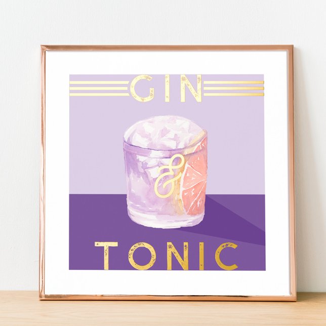 Impressions Dorure Gin & Tonic Retro Purple Cocktail Aquarelle Art (Créateur téléchargé)