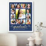 Impressions Dorure Gradué de la Marine K-12 Photo Collage Script Real<br><div class="desc">Soyez fier, réjouissez-vous et présentez cette étape importante de votre grade favori. Créez cette affiche de collage photo pour garder un souvenir que vous serez toujours chéri. Un visuel amusant et ludique de l'écriture manuscrite de feuille d'or et de coeurs joyeux et ludiques en or, avec son nom, son année...</div>