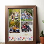 Impressions Dorure Happy Raising Fleurs sauvages 4 Photo Collage Gold<br><div class="desc">Empreinte or de luxe avec bordure fleur sauvage colorée et 4 de vos photos préférées. Vos images s'afficheront automatiquement en format carré avec des angles arrondis pour former le collage photo. "fleurs sauvages heureux" est écrit en écriture décontractée or manuscrite, au-dessus d'une bordure de jolies fleurs sauvages du pays sur...</div>