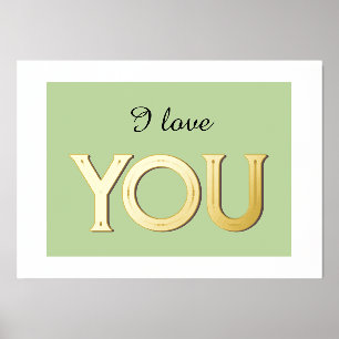 Impressions Dorure I Love You Romantic Green Script Typographie brill