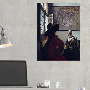 Impressions Dorure Johannes Vermeer, Officier Et Fille Rirante