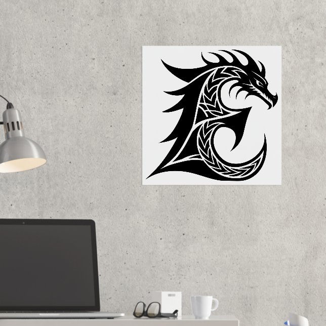 Impressions Dorure LETTRE STYLE dragon E, Alphabet dragon, Monogramme (In situ (Bureau 2))