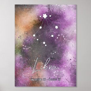 Impressions Dorure Libra Constellation Zodiac Signal Violet Galaxie