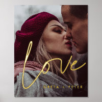 Loin calligraphie moderne couple photo or