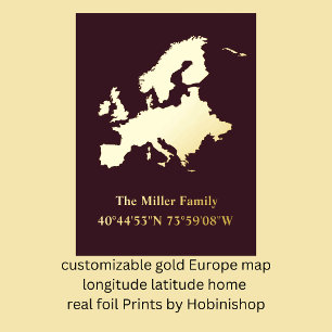 Impressions Dorure luxe or Europe carte longitude latitude accueil ré