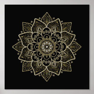 Impressions Dorure Mandala Floral Or En Noir