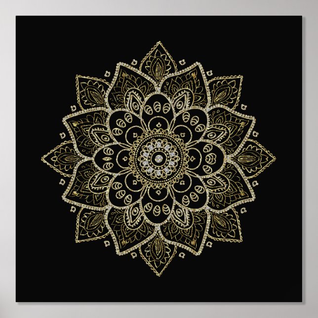 Impressions Dorure Mandala Floral Or En Noir (Recto)