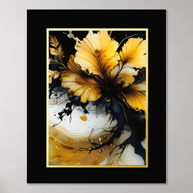 Impressions Dorure marbre de fleurs d'or noir (Recto)