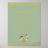 Mariage de Dinosaures Bienvenue Vert Sauge Or