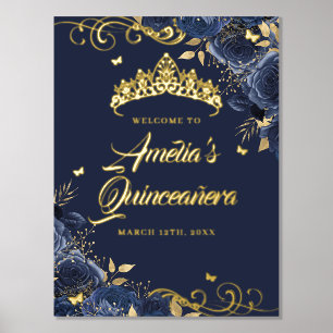 Impressions Dorure Marine Floral Swirl Quinceanera Affiche de bienven