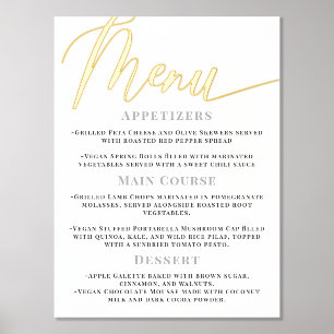 Impressions Dorure Menu Mariage minimaliste de calligraphie or blanc