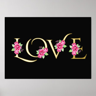 Impressions Dorure Moderne "Love" et bouquets rose rose noir
