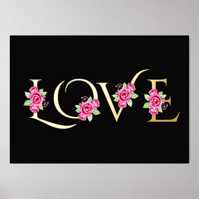 Impressions Dorure Moderne "Love" et bouquets rose rose noir (Recto)