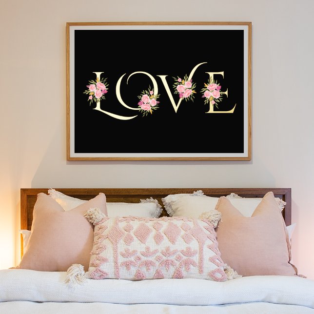 Impressions Dorure Moderne "Love" et bouquets rose rose noir (Créateur téléchargé)