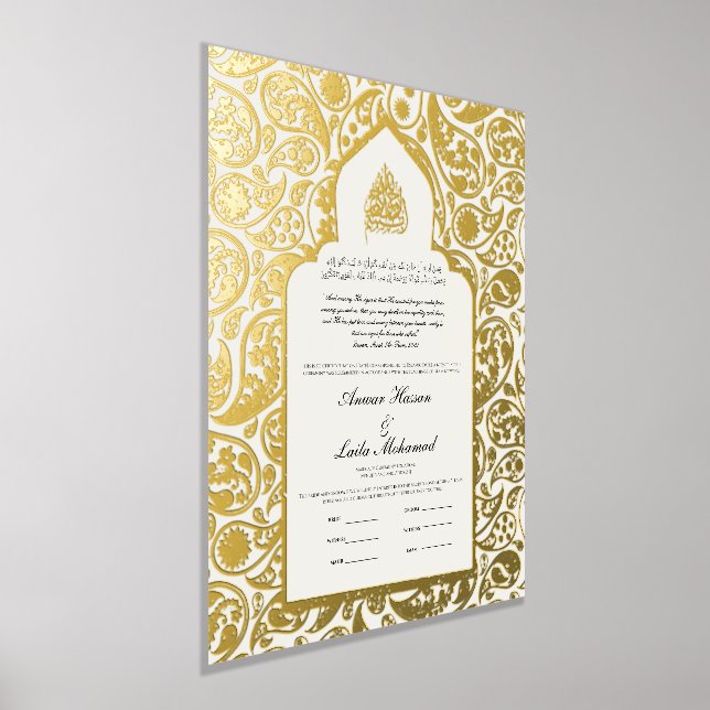 Impressions Dorure Nikah Certificat Nikkah Nama Mariage islamique (Poser)