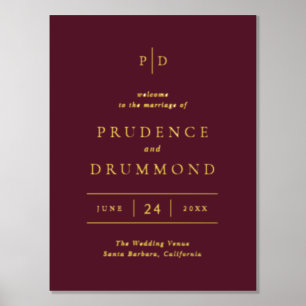 Impressions Dorure Panneau de bienvenue de mariage élégant bordeaux p