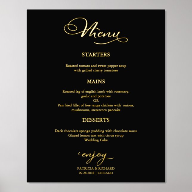 Impressions Dorure Panneau de menu de mariage simple et élégant (Recto)