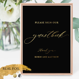 Impressions Dorure Panneau du Mariage de script noir et réel Foil