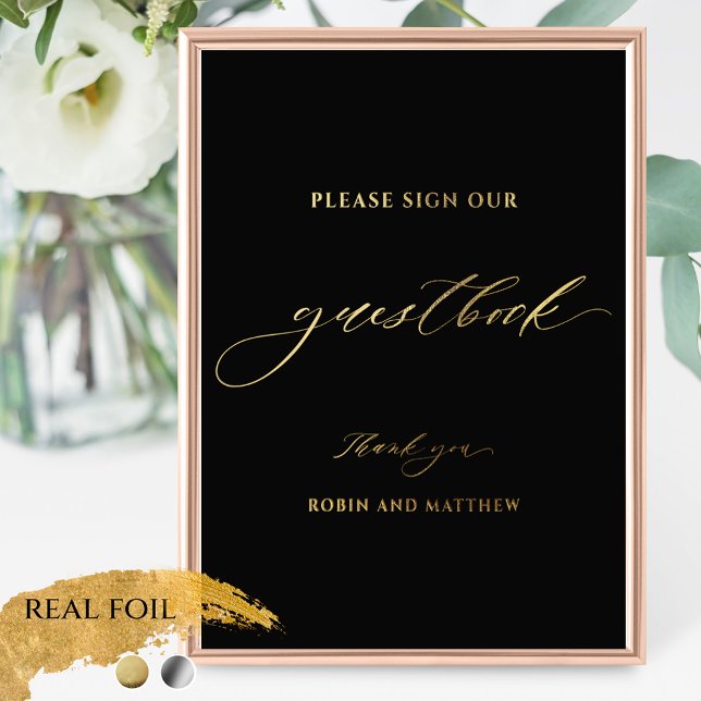 Impressions Dorure Panneau du Mariage de script noir et réel Foil (Créateur téléchargé)
