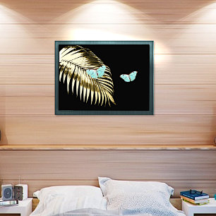Impressions Dorure Papillons Aqua sur Golden Palm Frond Foil Prints