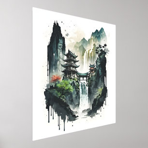 Impressions Dorure Paysage à l'encre chinoise antique avec cascade