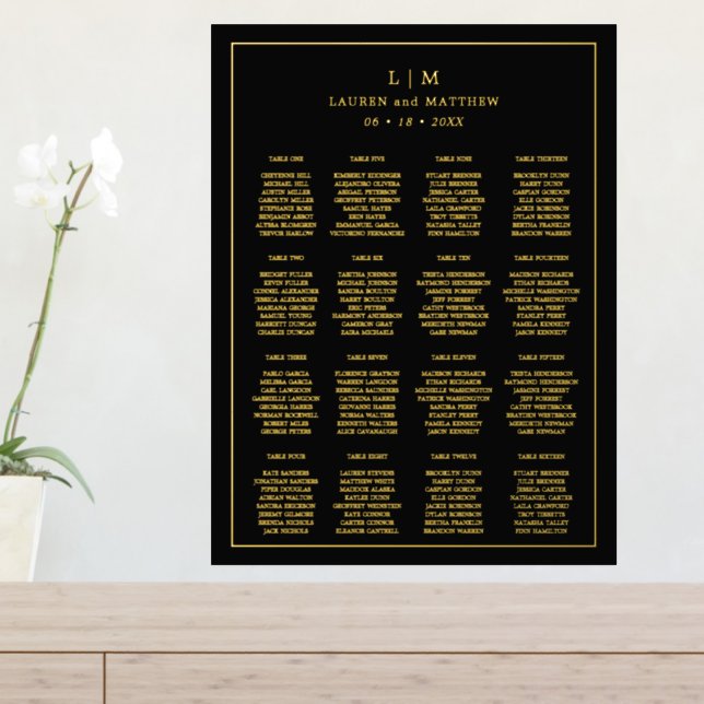 Impressions Dorure Plan de table de mariage à monogramme noir simple (In Situ (Tableau d'Entrée))