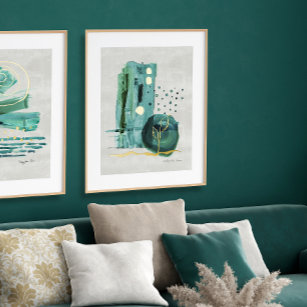 Impressions Dorure Style Boho Abstrait moderne vert n or aquarelle