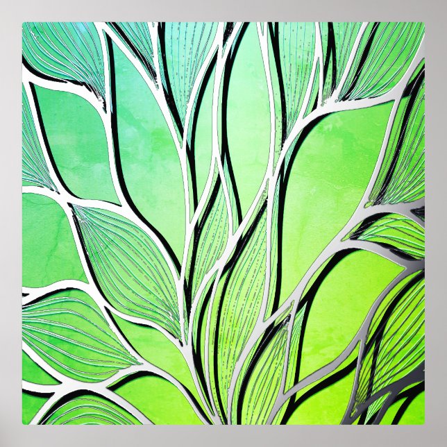 Impressions Dorure Teintes vertes vives motif créatif de feuilles  (Recto)