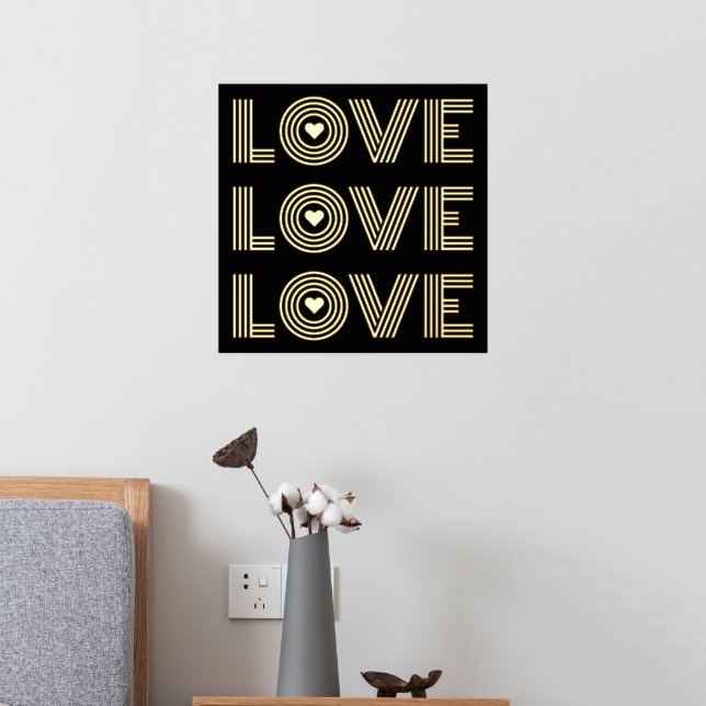 Impressions Dorure Trois mots modernes "LOVE" et coeur noir (In situ (Chambre 2))