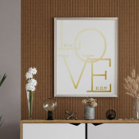 Typographie moderne Love Initiales Mariage Date Or
