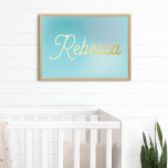 Impressions Dorure Votre nom personnalisé | Moderne Baby Blue Gradien<br><div class="desc">Décor moderne Nursery Baby Blue Gradient Gold Foil Prints Poster avec nom personnalisé de choix.</div>