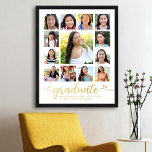 Impressions Dorure White Graduate K-12 Photo Collage Script Real Gold<br><div class="desc">Soyez fier, réjouissez-vous et présentez cette étape importante de votre grade favori. Créez cette affiche de collage photo pour garder un souvenir que vous serez toujours chéri. Un visuel amusant et ludique de l'écriture manuscrite de feuille d'or et de coeurs joyeux et ludiques en or, avec son nom, son année...</div>