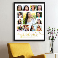 White Graduate K-12 Photo Collage Script Real Gold