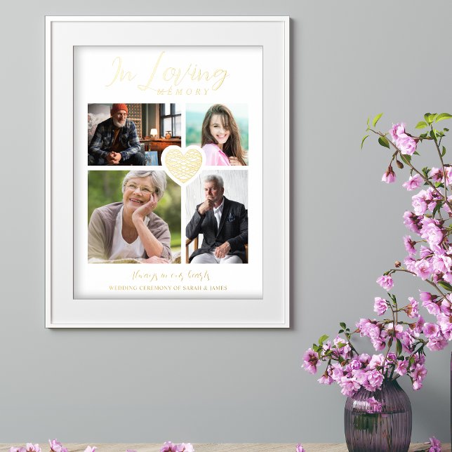 Impressions Dorure White Trendy Collage 4 Photos Modern Heart Wedding (Créateur téléchargé)